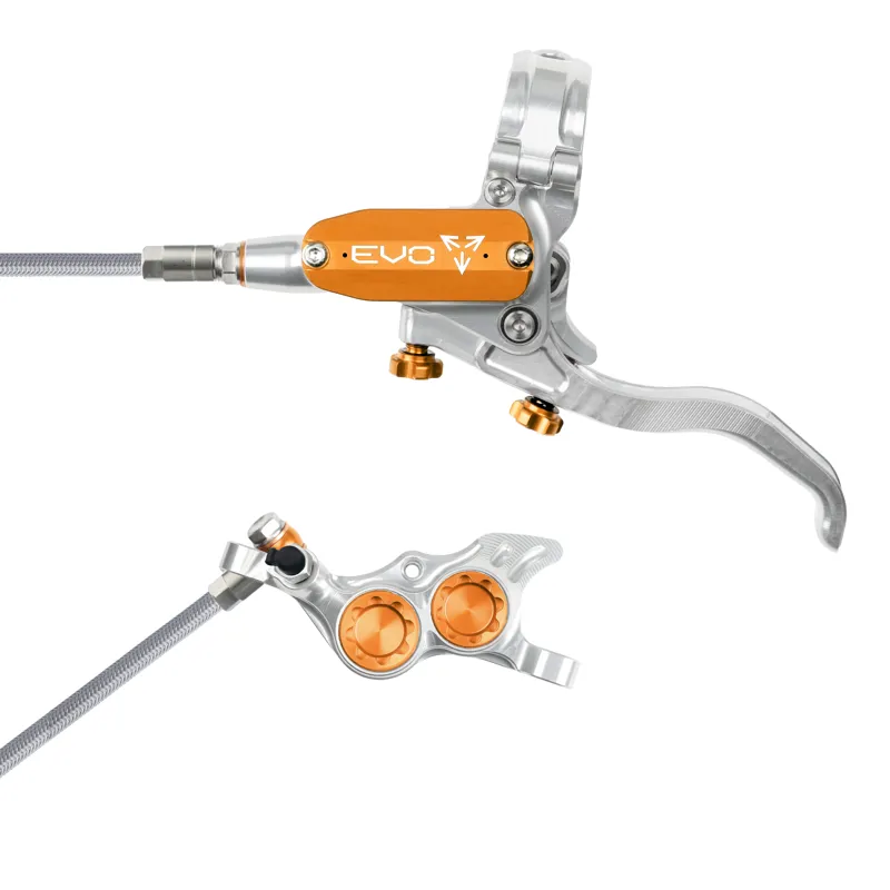 Balfes Bikes Hope Brake EVO TR4 - No Rotor -  BRAIDED - Right Hand in Silver/Orange | Free postage over £30, £10 off first order, price match & 0% finance.