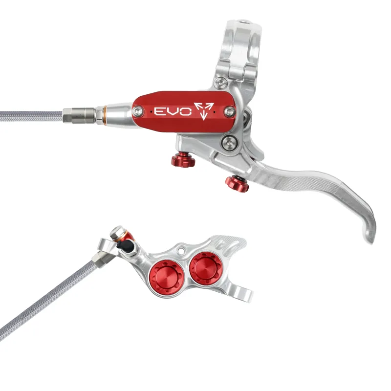 Balfes Bikes Hope Brake EVO TR4 - No Rotor -  BRAIDED - Right Hand in Silver/Red | Free postage over £30, £10 off first order, price match & 0% finance.