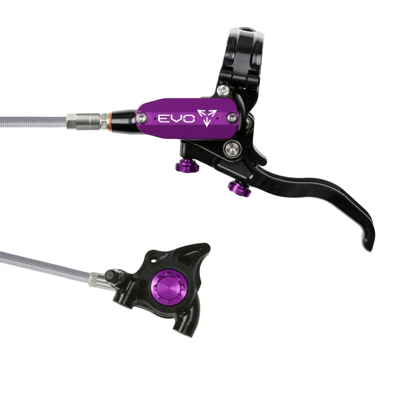Balfes Bikes Hope Brake EVO X2 Flatmount - No Rotor -  BRAIDED - Left Hand in Black/Purple | Free postage over £30, £10 off first order, price match & 0% finance.