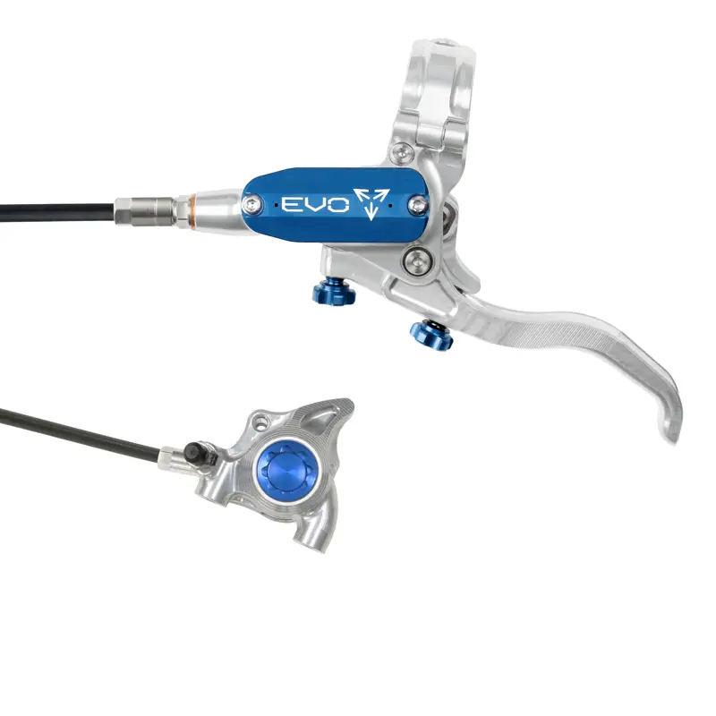 Balfes Bikes Hope Brake EVO X2 Flatmount - No Rotor - BRAIDED - Left Hand in Silver/Blue | Free postage over £30, £10 off first order, price match & 0% finance.