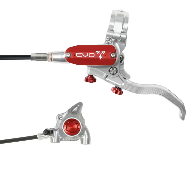 Balfes Bikes Hope Brake EVO X2 Flatmount - No Rotor - BRAIDED - Left Hand in Silver/Red | Free postage over £30, £10 off first order, price match & 0% finance.