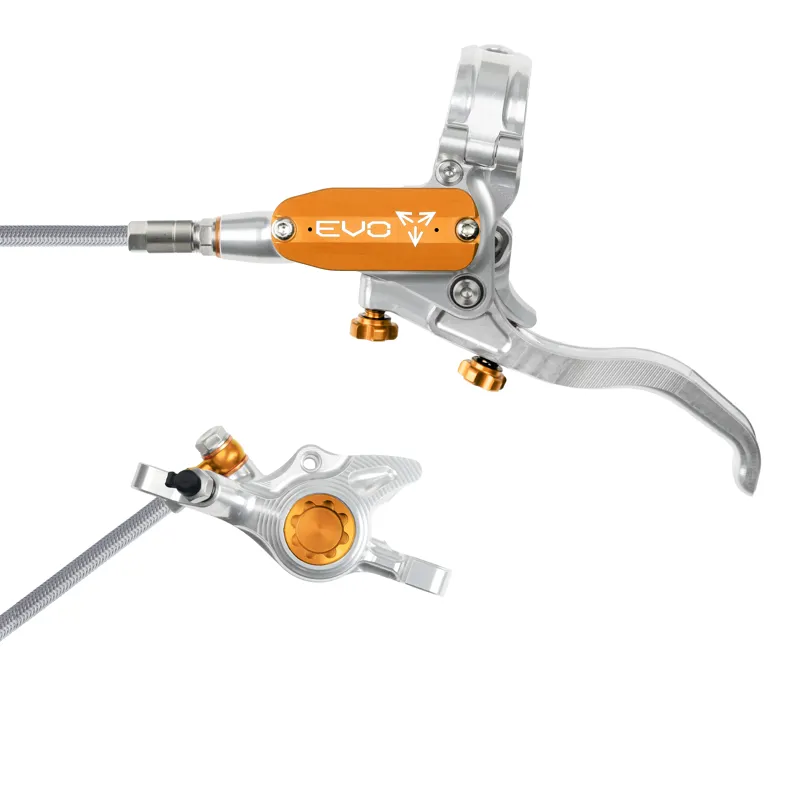 Balfes Bikes Hope Brake EVO X2 - No Rotor -  BRAIDED - Left Hand in Silver/Orange | Free postage over £30, £10 off first order, price match & 0% finance.