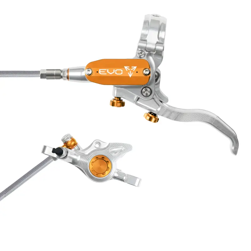 Balfes Bikes Hope Brake EVO X2 - No Rotor - BRAIDED - Left Hand in Silver/Orange | Free postage over £30, £10 off first order, price match & 0% finance.