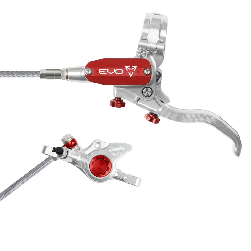 Balfes Bikes Hope Brake EVO X2 - No Rotor - BRAIDED - Left Hand in Silver/Red | Free postage over £30, £10 off first order, price match & 0% finance.