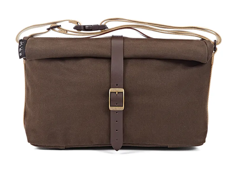 Brompton Roll Top Bag with Frame in Khaki Waxed Canvas