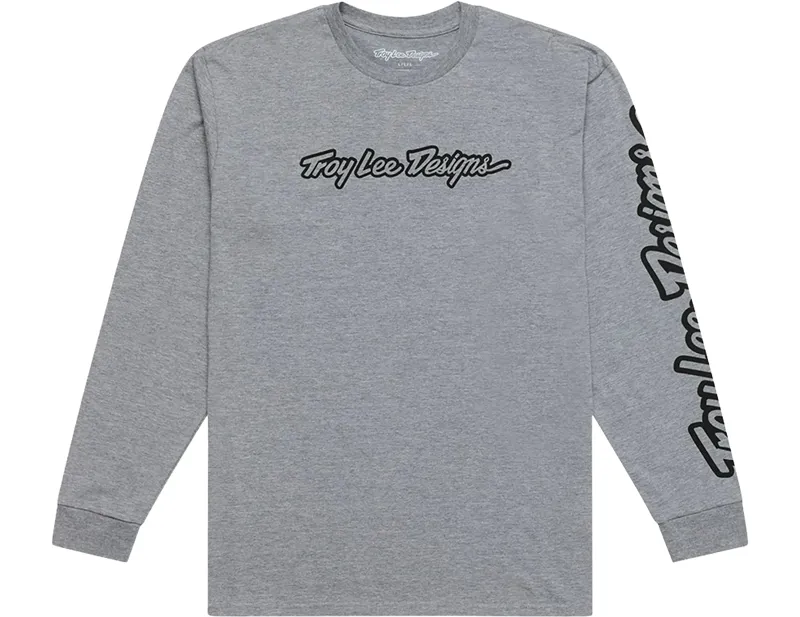 Balfes Bikes Troy Lee Designs Long Sleeve Signature Tee in Grey Heather | Free postage over £30, £10 off first order, price match & 0% finance.
