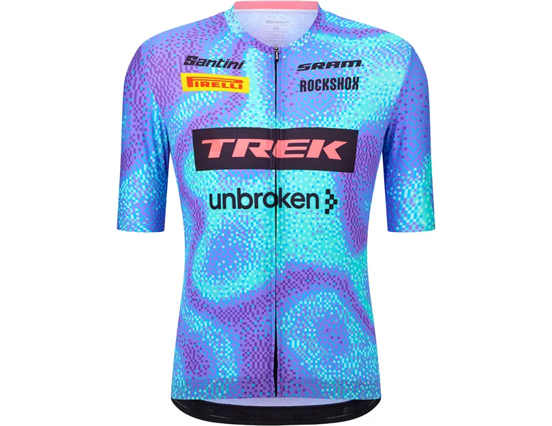 Balfes Bikes Trek Santini Trek-Unbroken XC Team Replica Short Sleeve Cycling Jersey in Light Blue | Free postage over £30, £10 off first order, price match & 0% finance.