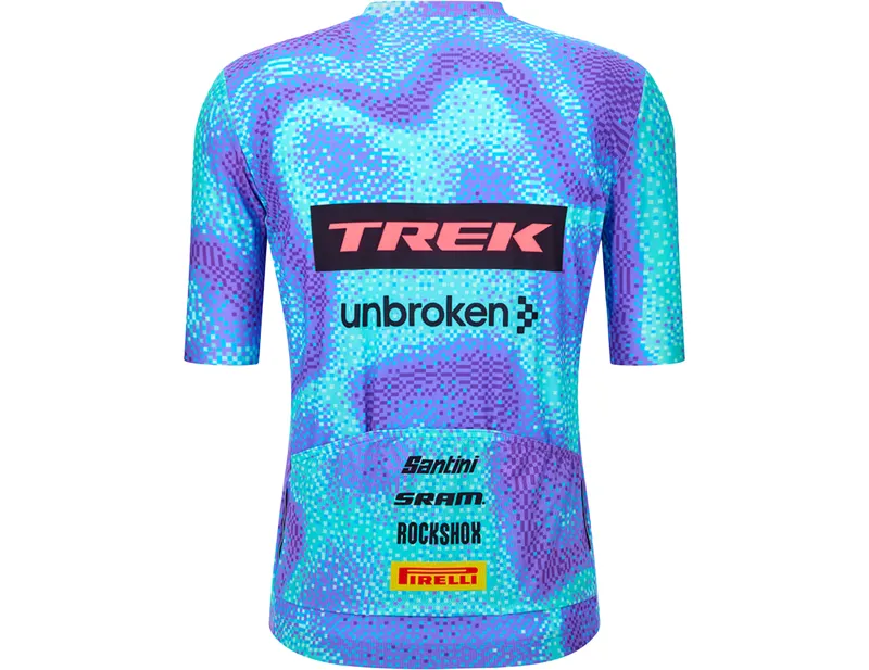 Trek Santini Trek-Unbroken XC Team Replica Short Sleeve Cycling Jersey in Light Blue-1
