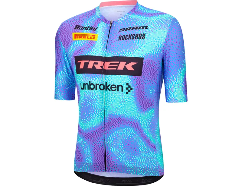 Trek Santini Trek-Unbroken XC Team Replica Short Sleeve Cycling Jersey in Light Blue-2