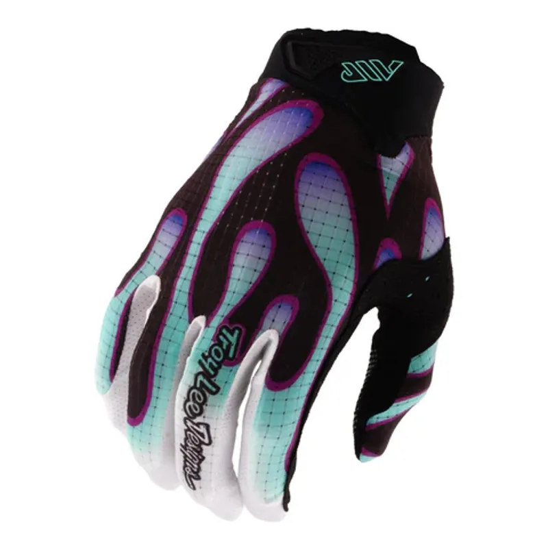 Troy Lee Designs Air Full Finger Gloves in Overspray Black/Real Teal