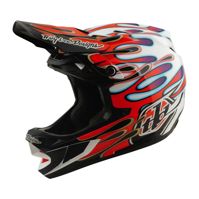 Balfes Bikes Troy Lee Designs D4 Composite MIPS Helmet Overspray in White/Red | Free postage over £30, £10 off first order, price match & 0% finance.