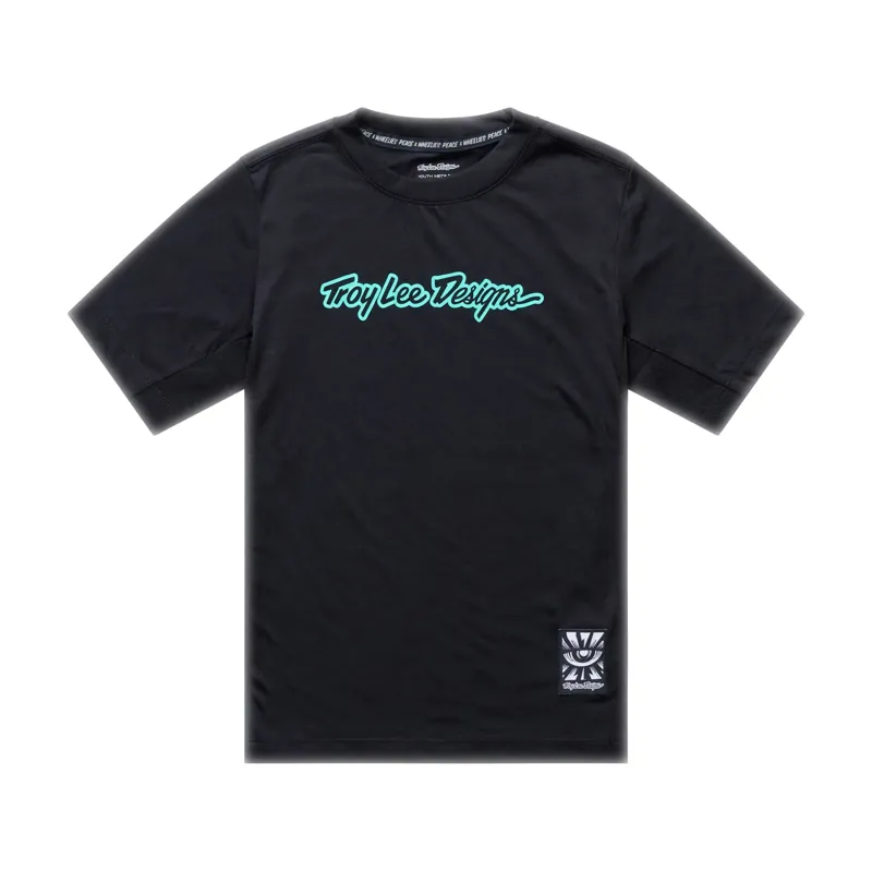 Troy Lee Designs Youth Skyline Ride SS Tee in Black/Real Teal