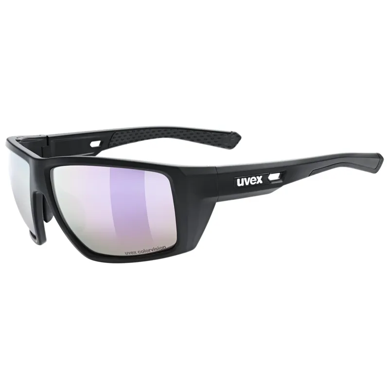 Balfes Bikes Uvex Mtn Venture CV Glasses in Black Matt/Mirror Lavender Pink | Free postage over £30, £10 off first order, price match & 0% finance.