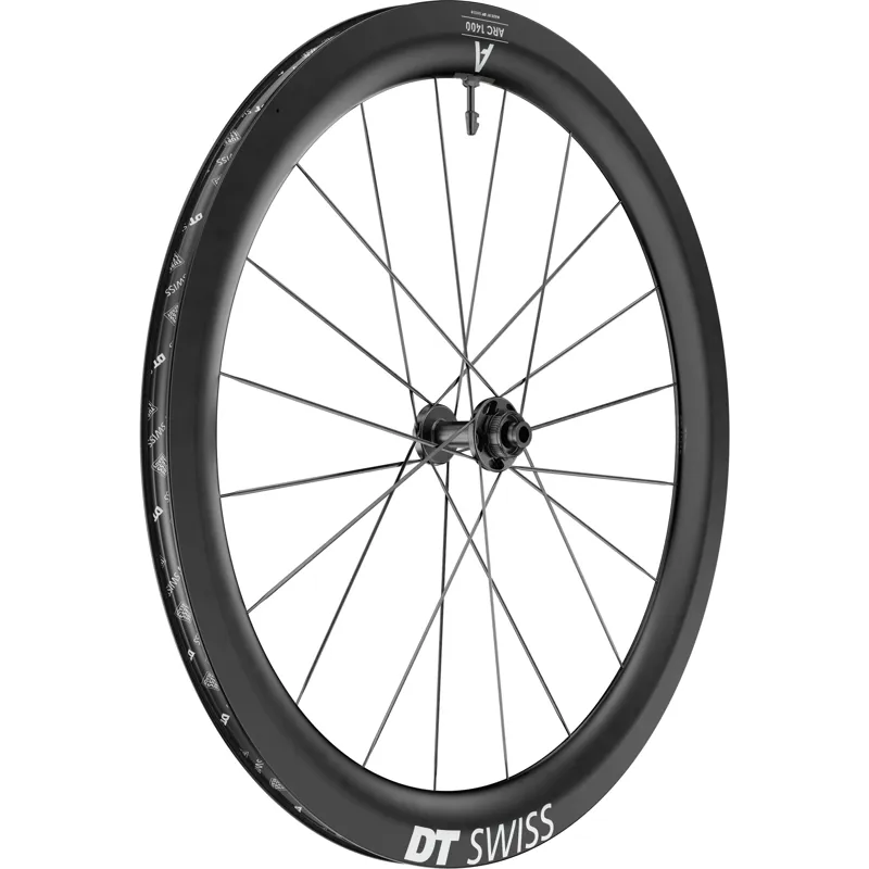 Balfes Bikes Dt Swiss DT Swiss ARC 1400 DICUT 55 mm Clincher Disc Brake 100 x 12 Front Wheel in Black | Free postage over £30, £10 off first order, price match & 0% finance.