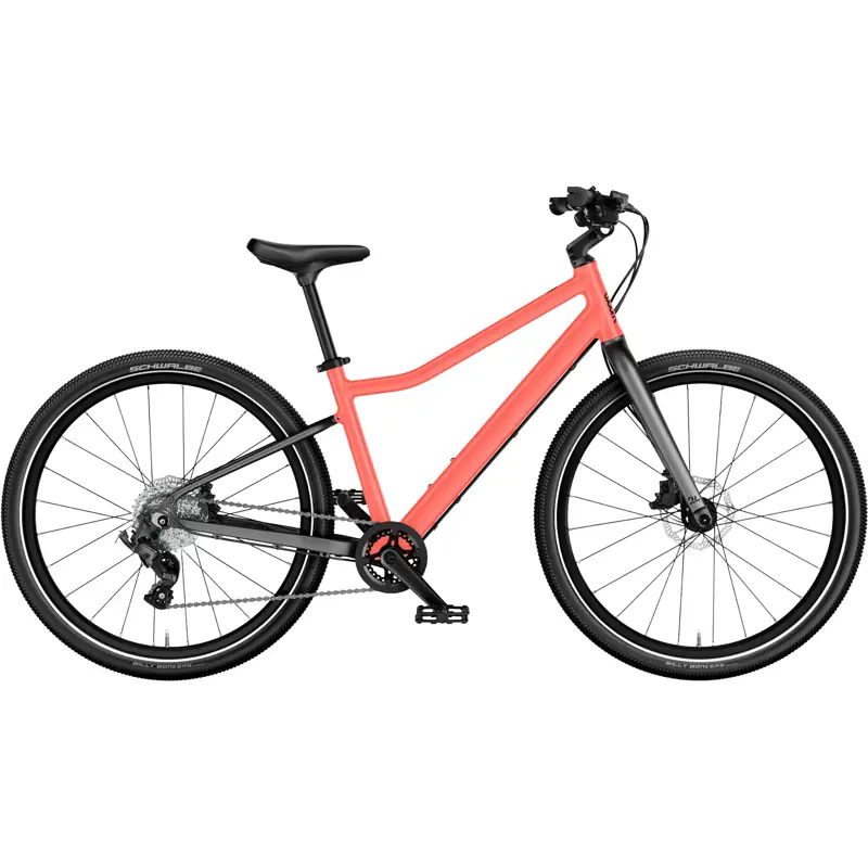 Balfes Bikes Woom Explore 5 Kids 24 inch Bike 2027 in neon coral | Free postage over £30, £10 off first order, price match & 0% finance.