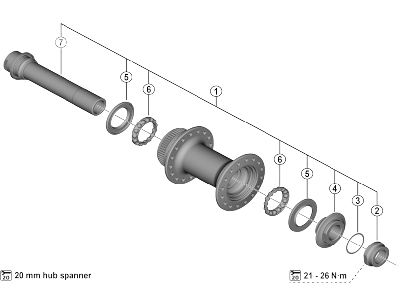 SHimano HB-R7070 complete hub axle