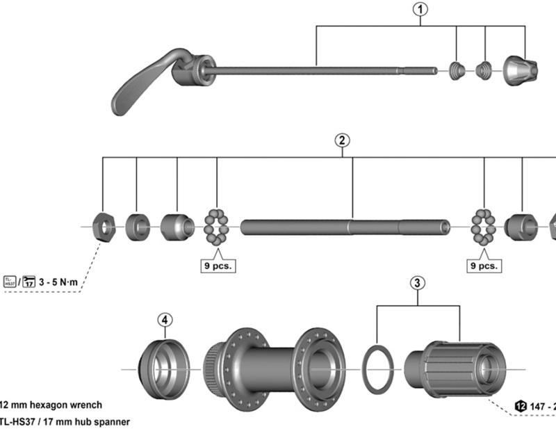 Balfes Bikes Shimano SHimano FH-TX505 complete hub axle - 146 mm | Free postage over £30, £10 off first order, price match & 0% finance.