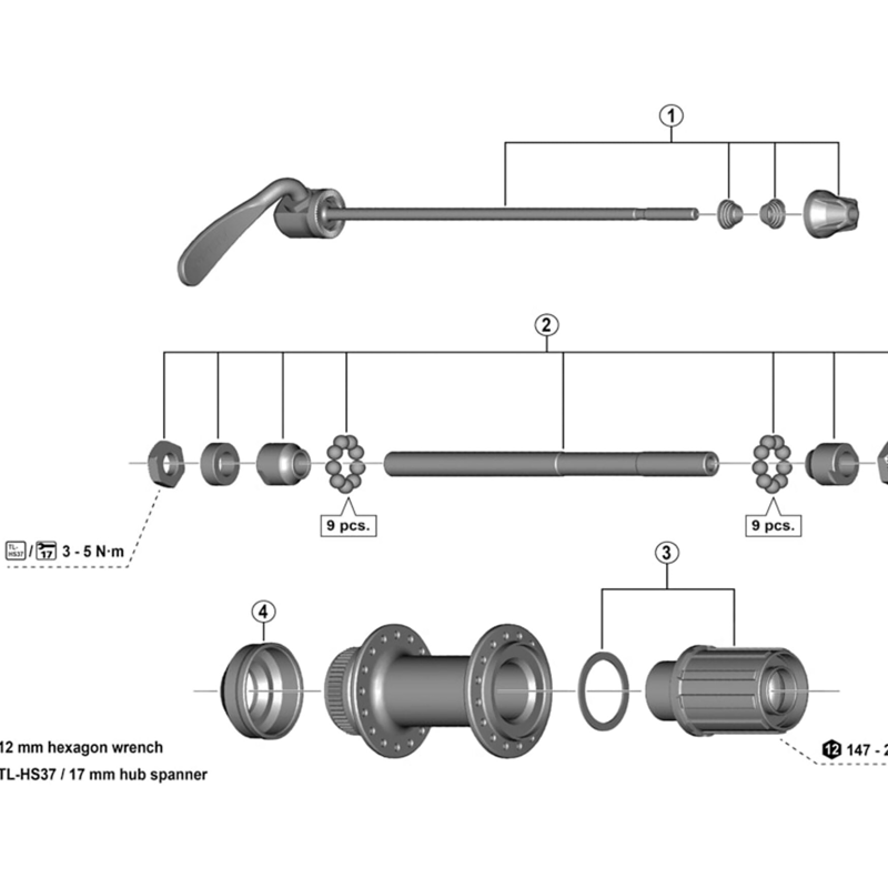 Balfes Bikes Shimano SHimano FH-TX505 complete hub axle - 146 mm | Free postage over £30, £10 off first order, price match & 0% finance.