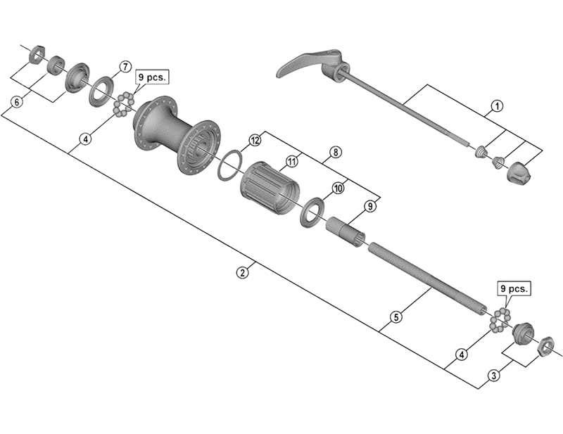 Balfes Bikes Shimano SHimano FH-3500 complete hub axle - 141 mm | Free postage over £30, £10 off first order, price match & 0% finance.