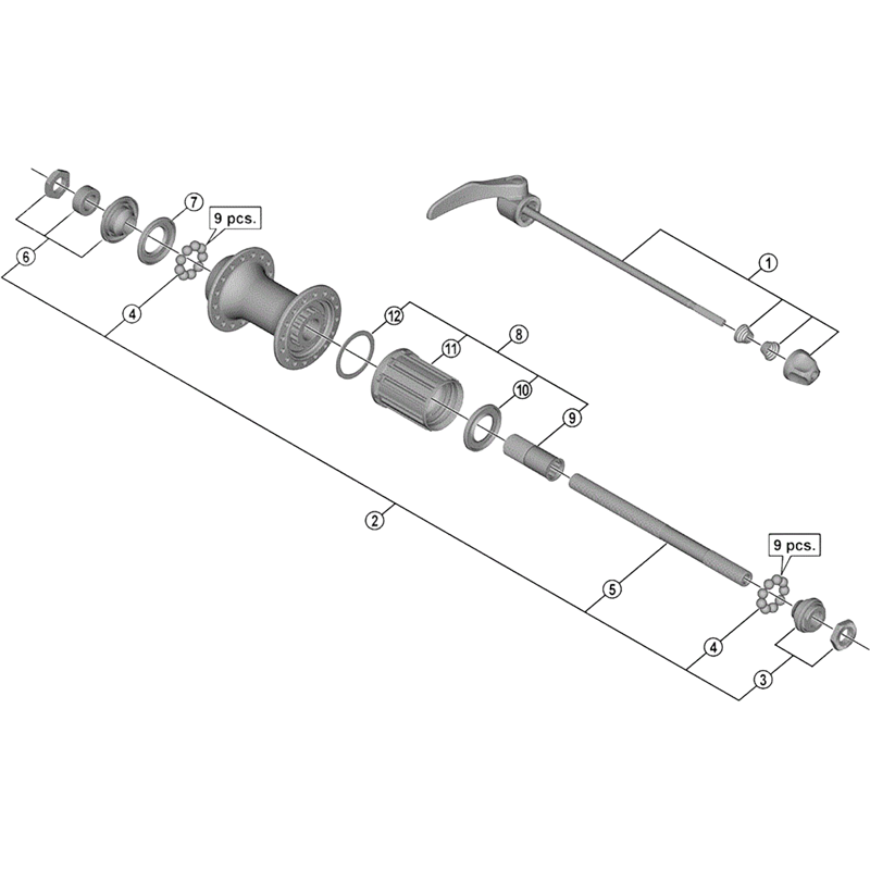 Balfes Bikes Shimano SHimano FH-3500 complete hub axle - 141 mm | Free postage over £30, £10 off first order, price match & 0% finance.