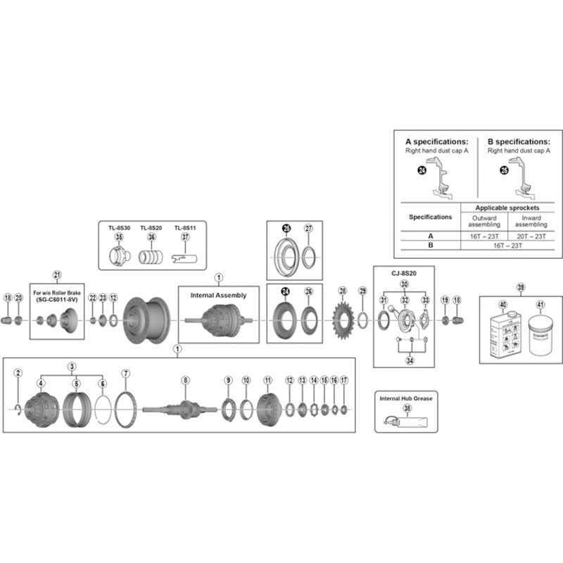 Balfes Bikes Shimano SG-C6011-8R Hub Internal assembly - 184 mm | Free postage over £30, £10 off first order, price match & 0% finance.