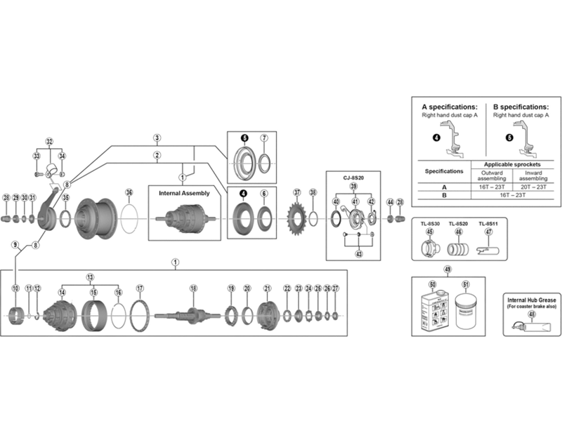 Balfes Bikes Shimano SG-C6001-8C Hub Internal assembly - 184 mm | Free postage over £30, £10 off first order, price match & 0% finance.