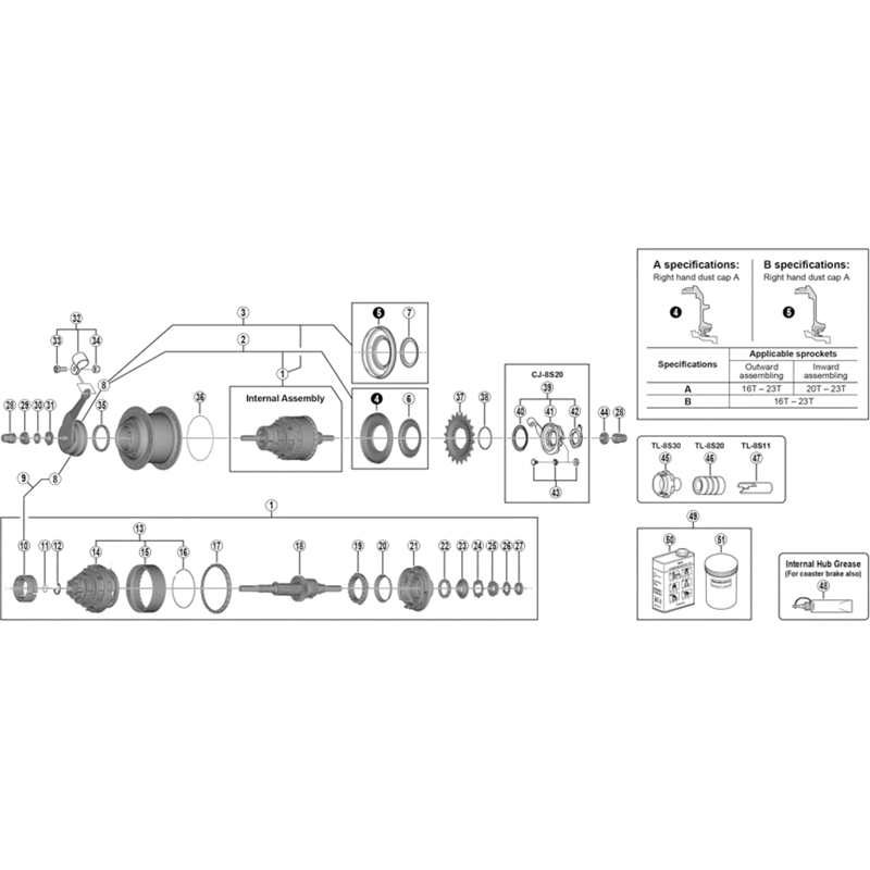 Balfes Bikes Shimano SG-C6001-8C Hub Internal assembly - 184 mm | Free postage over £30, £10 off first order, price match & 0% finance.