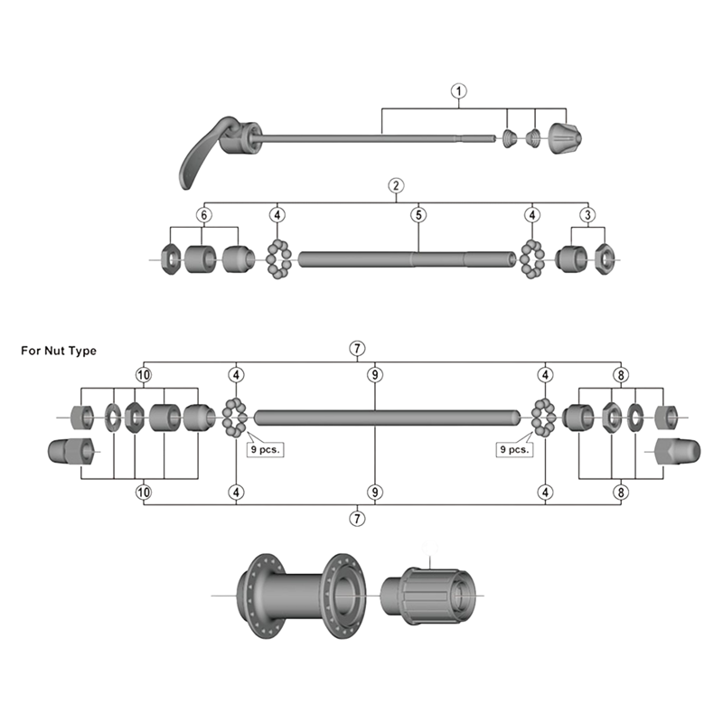 Balfes Bikes Shimano FH-TY500 tourney complete hub axle for nut type - 185 mm | Free postage over £30, £10 off first order, price match & 0% finance.
