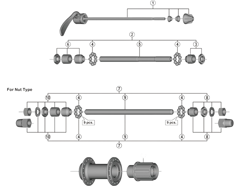 Balfes Bikes Shimano FH-TY500 tourney complete hub axle for nut type - 180 mm | Free postage over £30, £10 off first order, price match & 0% finance.