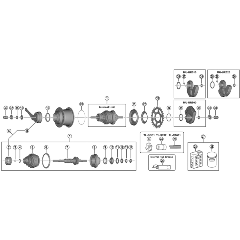 Balfes Bikes Shimano SG-C7000-5R5V internal assembly - axle length 187 mm | Free postage over £30, £10 off first order, price match & 0% finance.