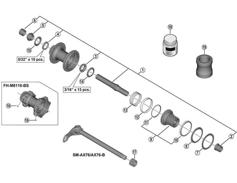 Balfes Bikes Shimano FH-M7110-B SLX complete hub axle - 148 mm | Free postage over £30, £10 off first order, price match & 0% finance.