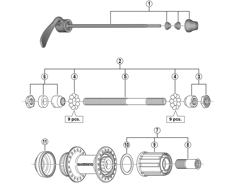 Balfes Bikes Shimano FH-RM35 complete hub axle - 146 mm | Free postage over £30, £10 off first order, price match & 0% finance.