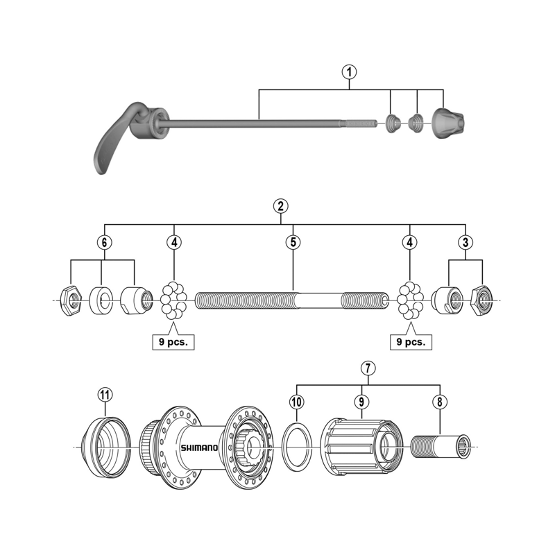 Balfes Bikes Shimano FH-RM35 complete hub axle - 146 mm | Free postage over £30, £10 off first order, price match & 0% finance.