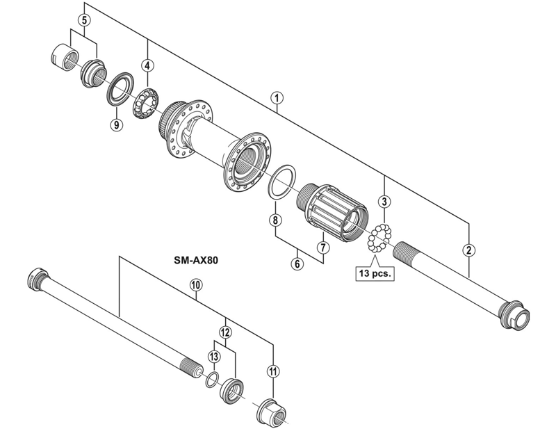 Balfes Bikes Shimano FH-M645 complete hub axle - 12 mm | Free postage over £30, £10 off first order, price match & 0% finance.