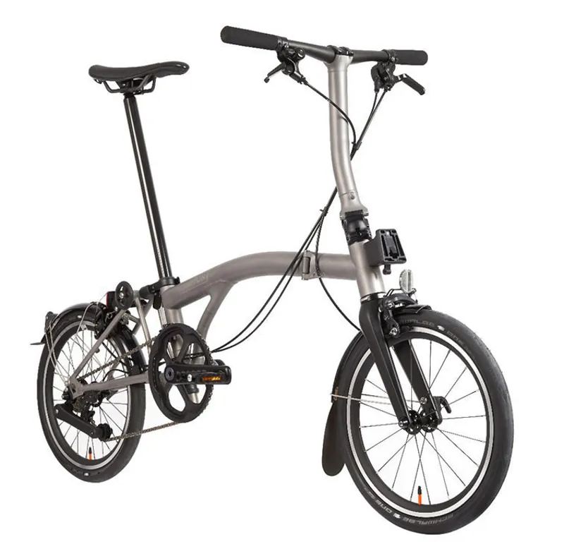 Brompton T Line Explore 12 Speed Folding Bike 2025 in Blasted Titanium - Low-1