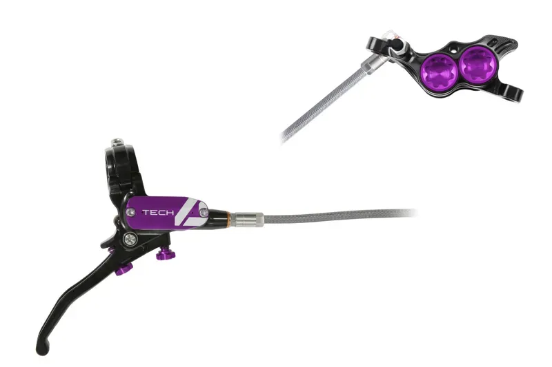 Hope Tech 4 E4 - No Rotor - Braided Brakes in Black/Purple-1