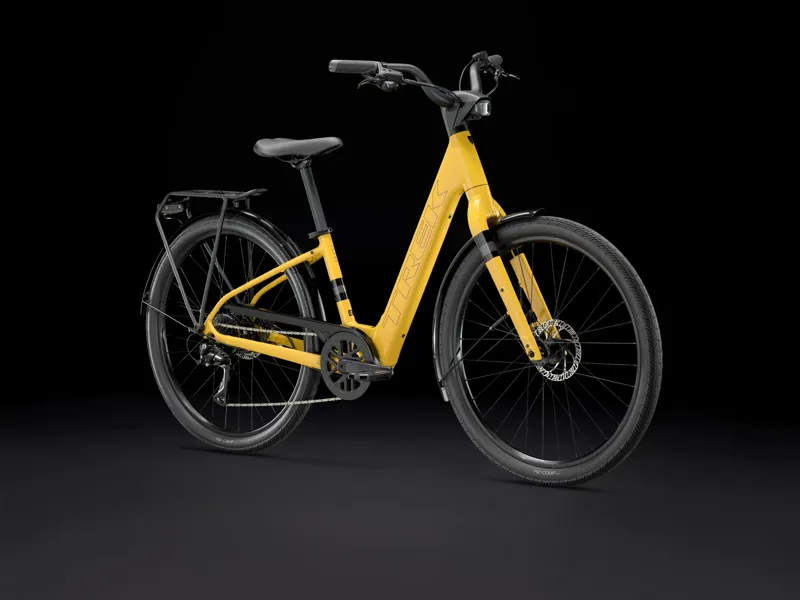 Trek Verve+ 1 Lowstep LT Electric Hybrid Bike 2025 in Baja Yellow-1