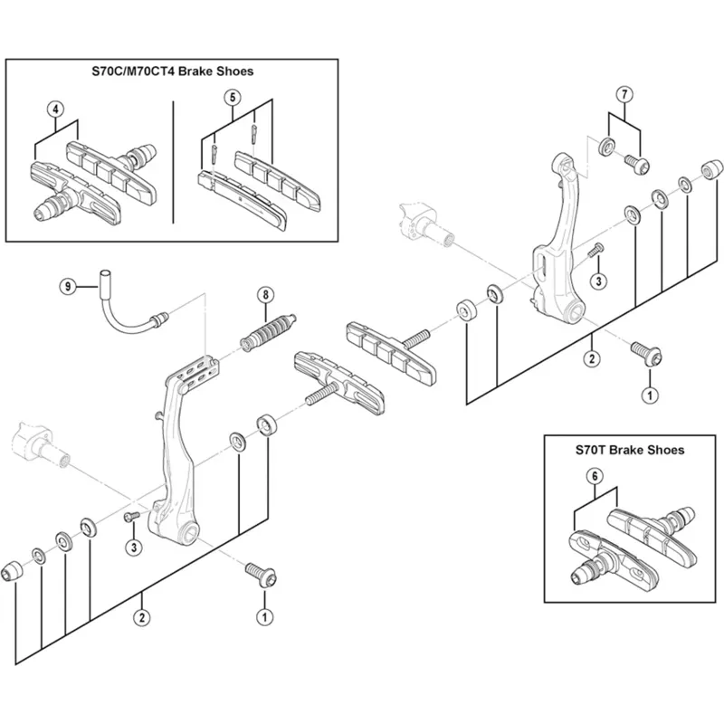 Shimano BRT610S M70CT4 Cartridge Type Brake Shoe Pair in Silver-1